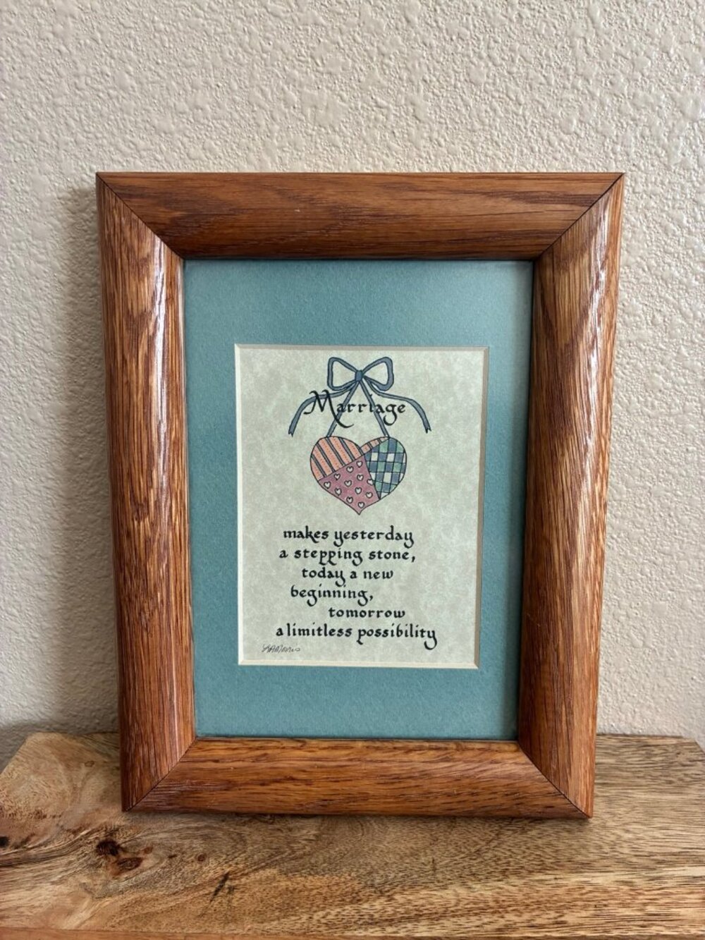 Vintage Solid Wood Frame Marriage Cottage with Bow Quote Art